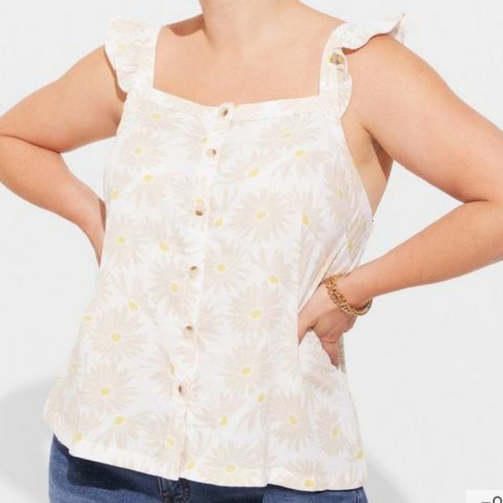 Torrid Double Gauze Ruffle Button Front Tank Top Daisy Daydream BNWT 2